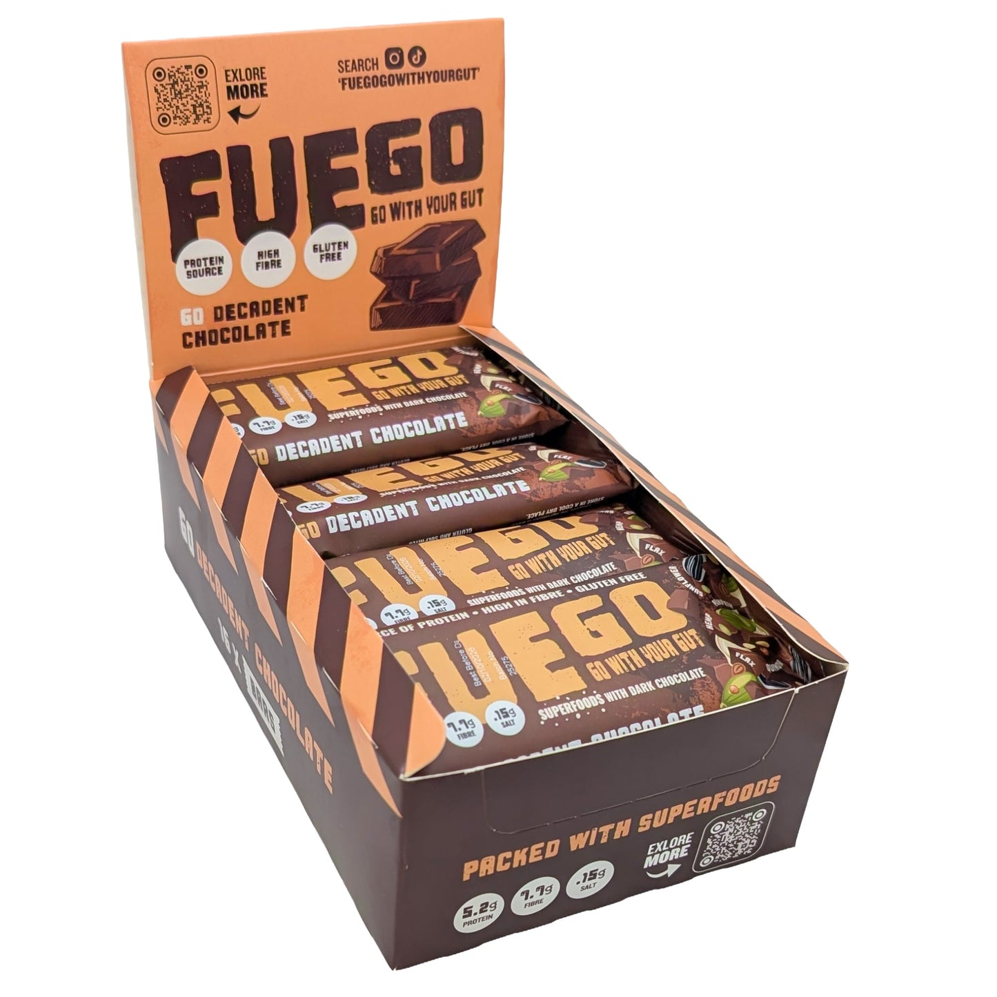 16 Decadent Chocolate Superfood Fibre Bars - fuegobars