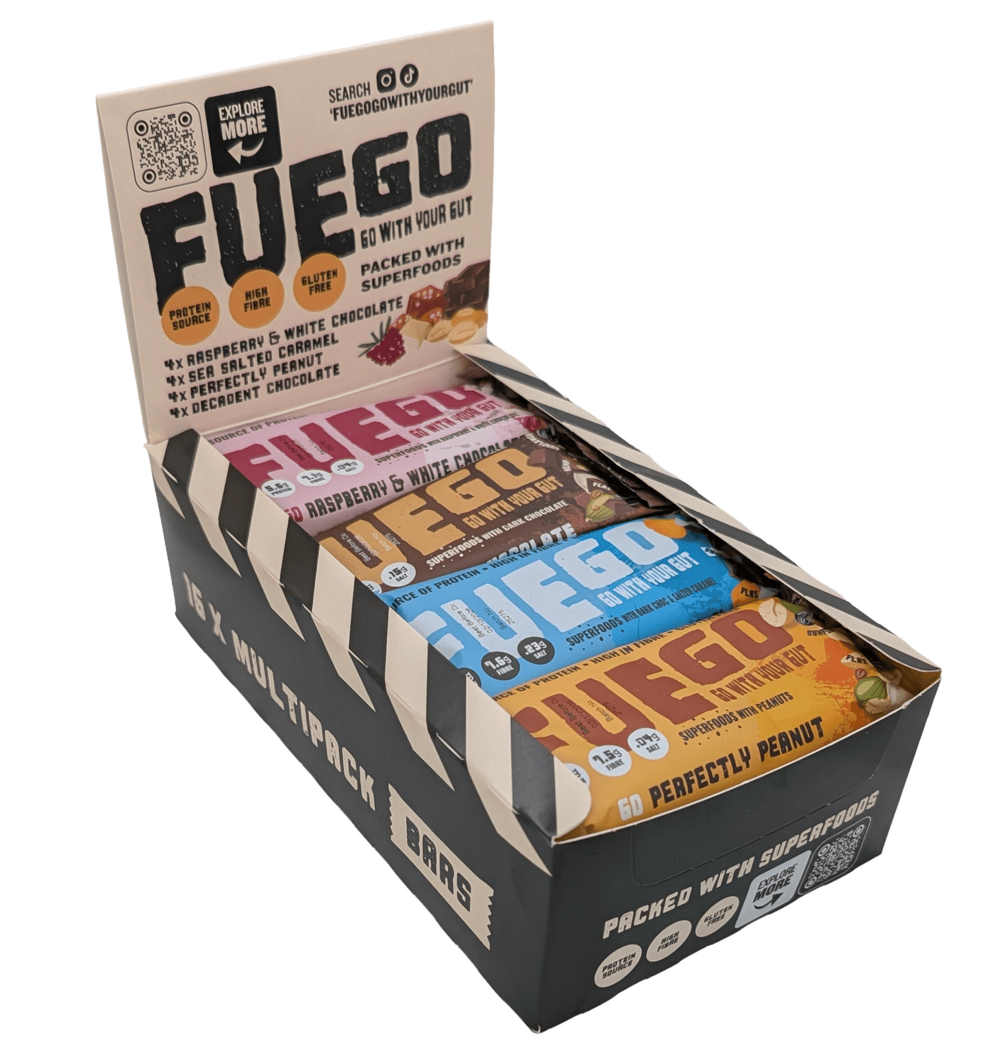 16 Mixed Flavours Superfood Fibre Bars - fuegobars