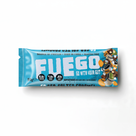 Chocolate & Sea Salted Caramel Health Bar – 50g - fuegobars
