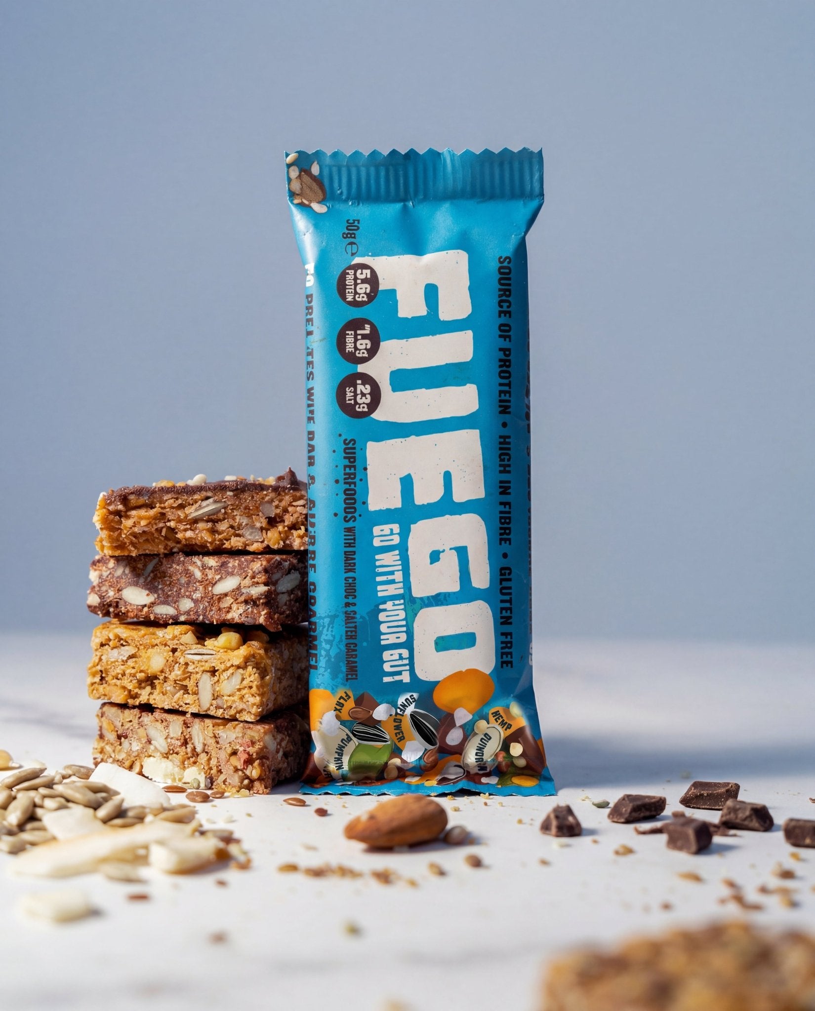 Dark Choc & Salted Caramel Gut Health Fibre Bar - FUEGO snacks