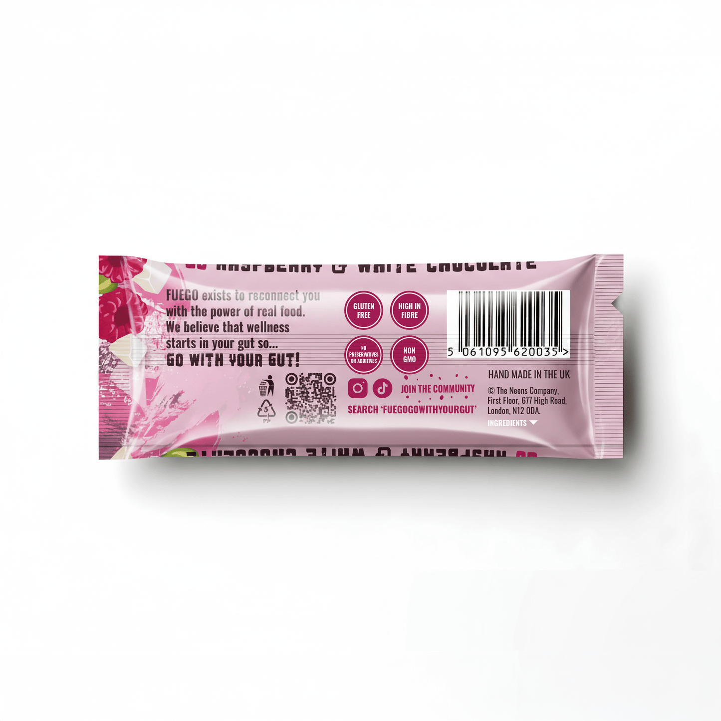 Fruity & Vibrant Raspberry Health Bar – 50g - fuegobars