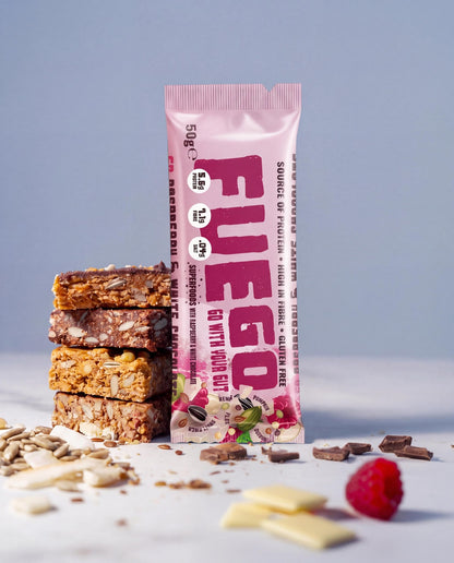 RASPBERRY & WHITE CHOC - GUT HEALTH FIBRE BAR - FUEGO snacks